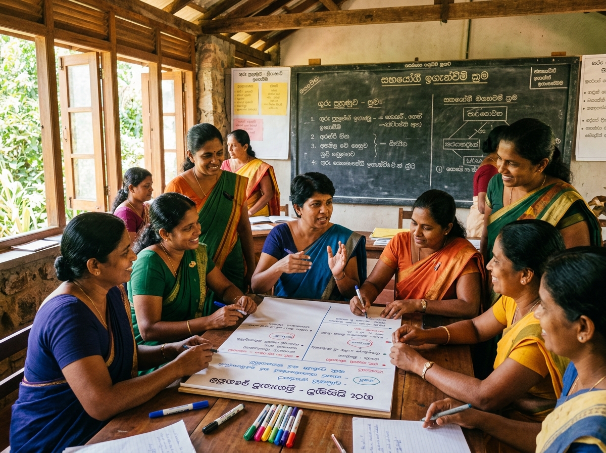 Teachers collaborating during a training workshop